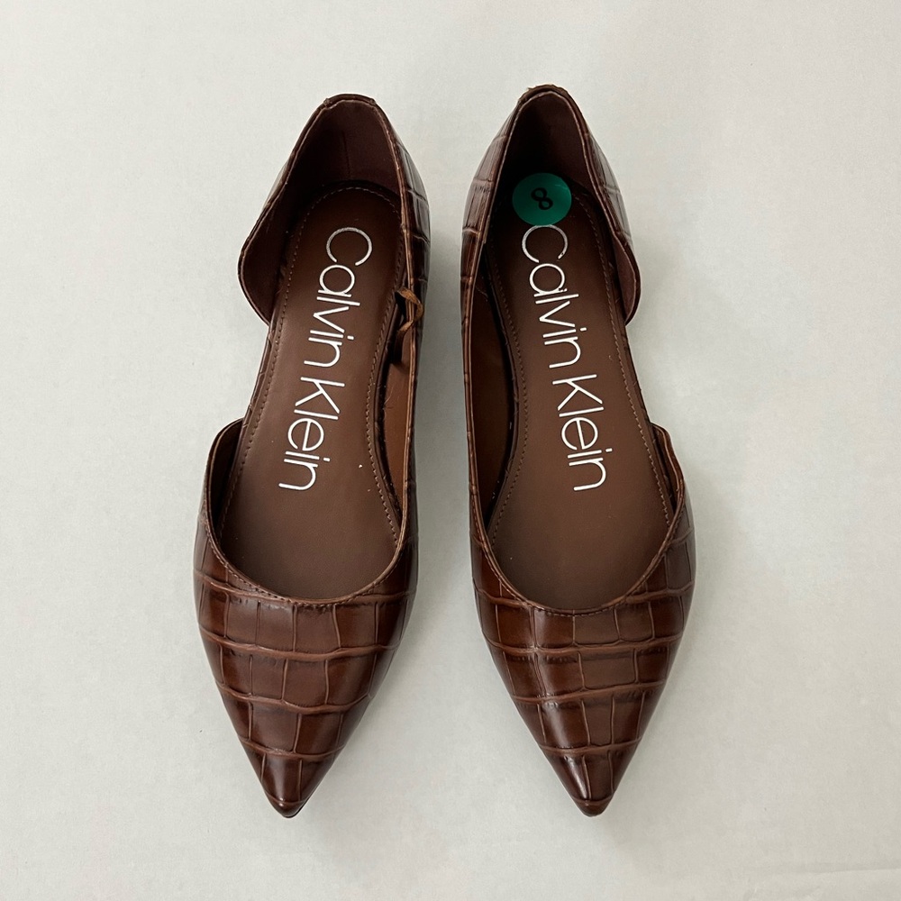 Calvin Klein Brown Croc-Embossed Flats - Picture 2 of 4